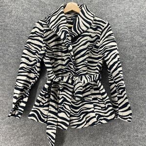 Clara S. Jacket Women M Medium White Animal Print Collared Belted Long Sleeve